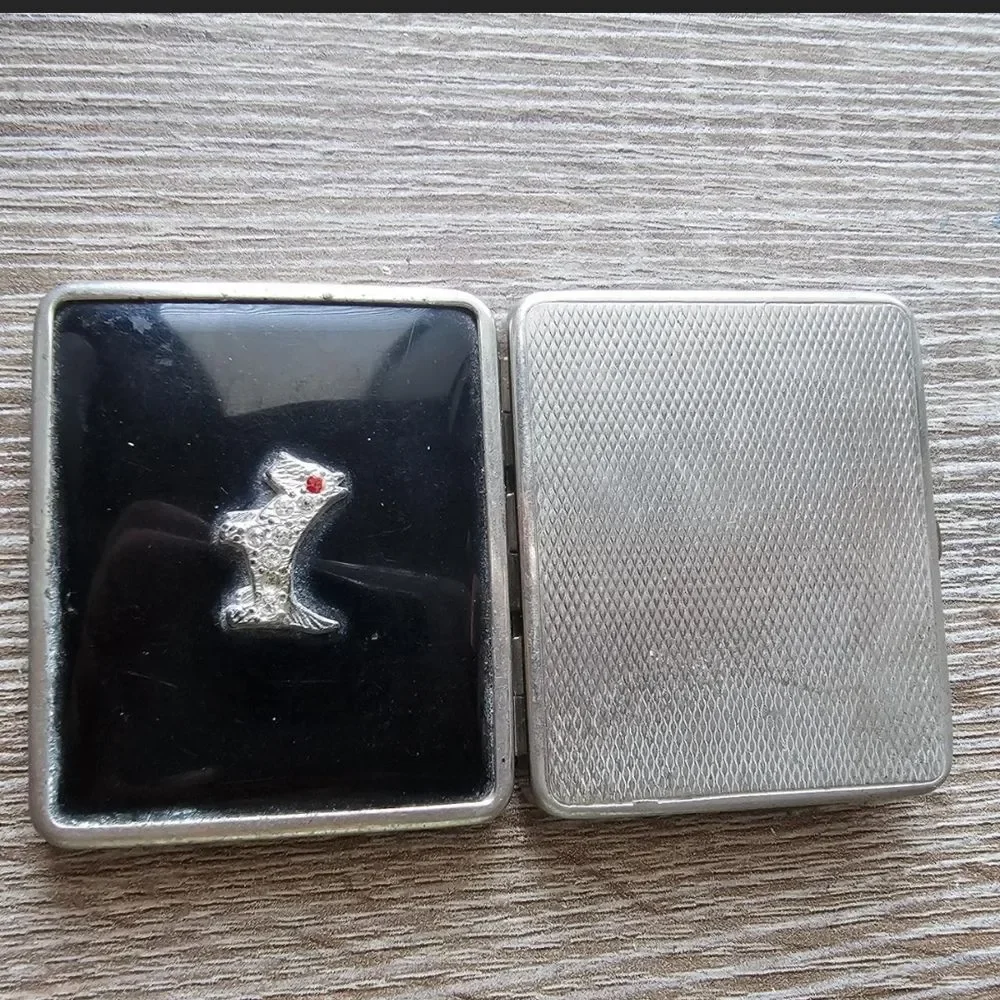 Vintage **1920s** Scottish Terrier Black and Silver Trinket Box with Dog Design